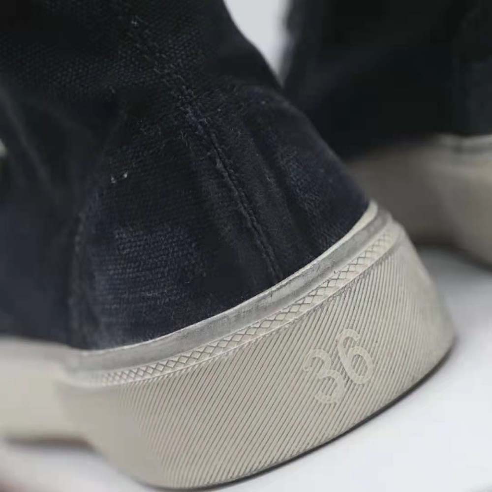 Balenciaga Unisex Paris High Top Sneaker in Black Destroyed Cotton and White Rubber - image 10