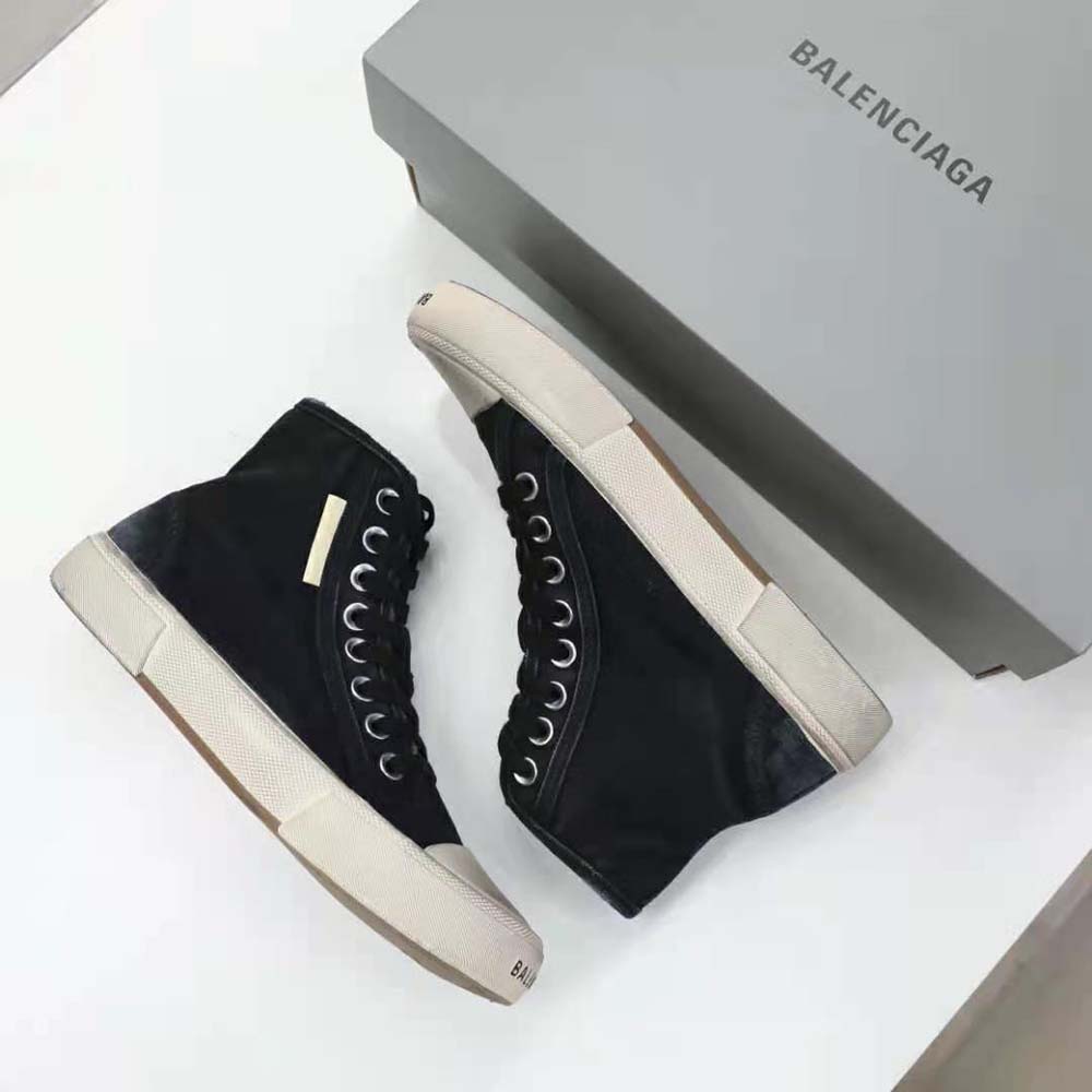 Balenciaga Unisex Paris High Top Sneaker in Black Destroyed Cotton and White Rubber - image 6