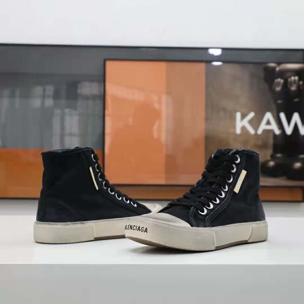 Balenciaga Unisex Paris High Top Sneaker in Black Destroyed Cotton and White Rubber - image 5