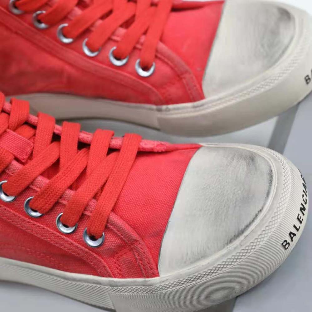 Balenciaga Unisex Paris High Top Sneaker in Red Destroyed Cotton and White Rubber - image 9