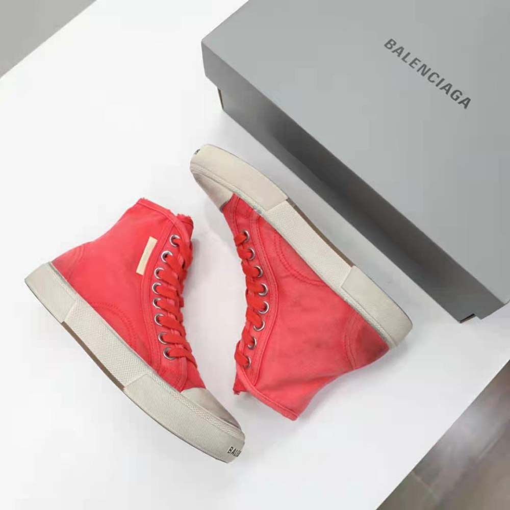 Balenciaga Unisex Paris High Top Sneaker in Red Destroyed Cotton and White Rubber - image 8