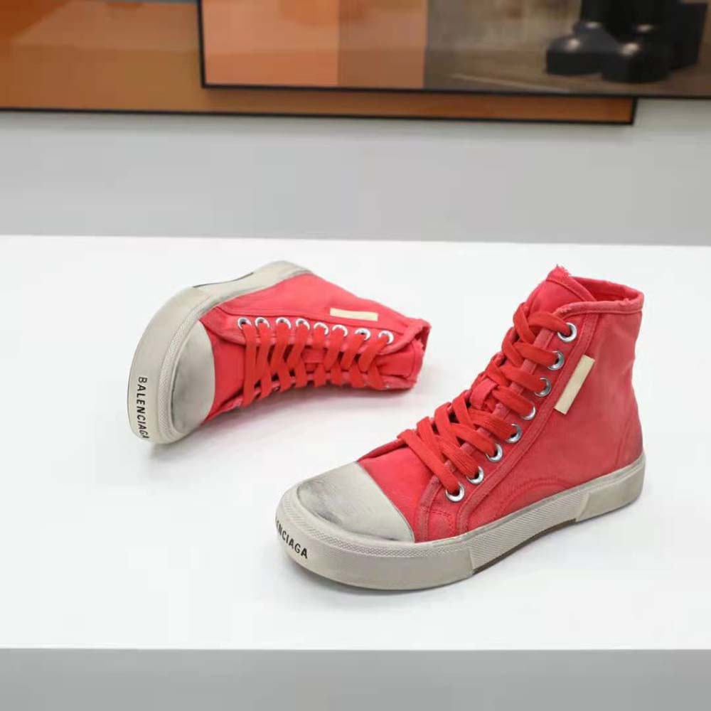 Balenciaga Unisex Paris High Top Sneaker in Red Destroyed Cotton and White Rubber - image 7