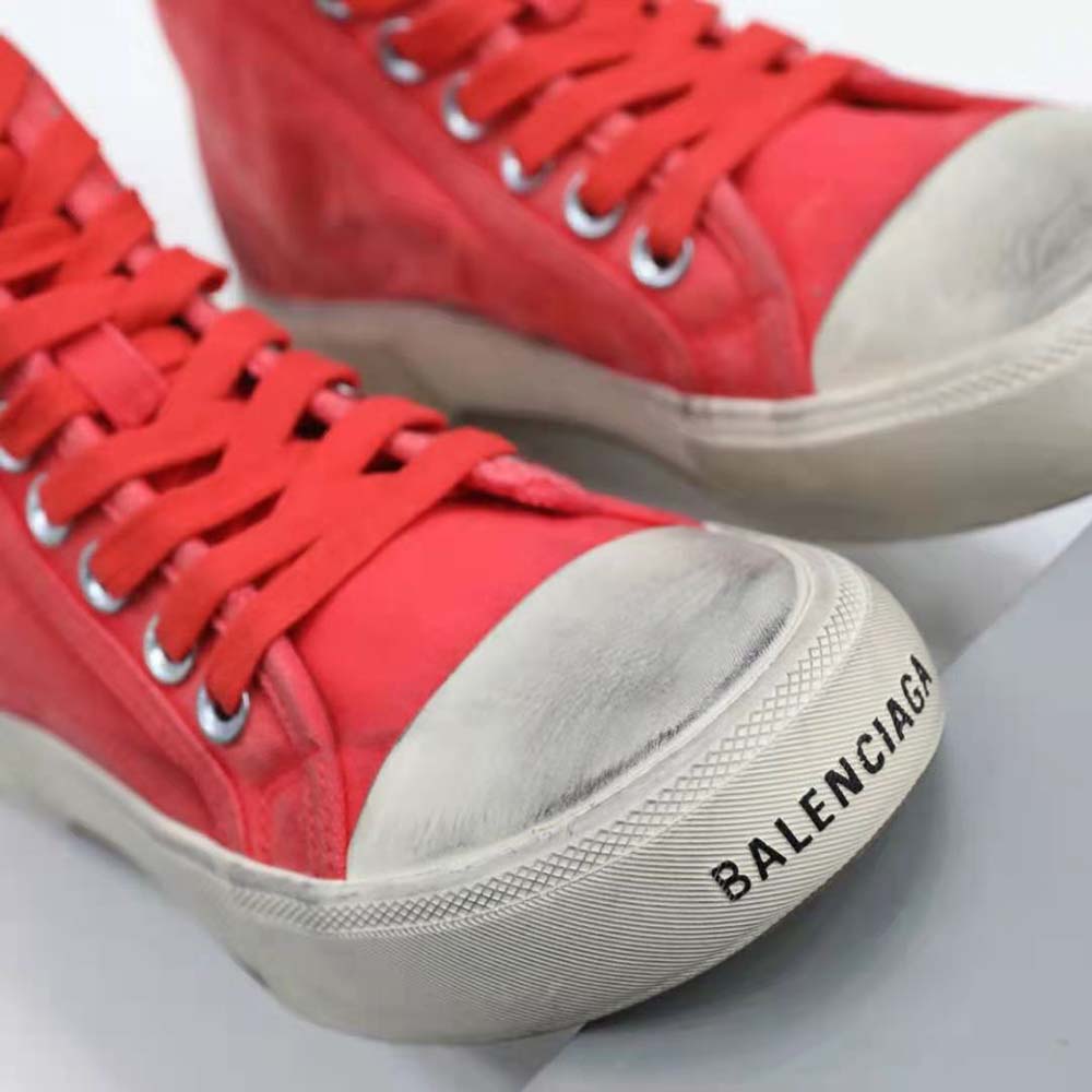 Balenciaga Unisex Paris High Top Sneaker in Red Destroyed Cotton and White Rubber - image 10