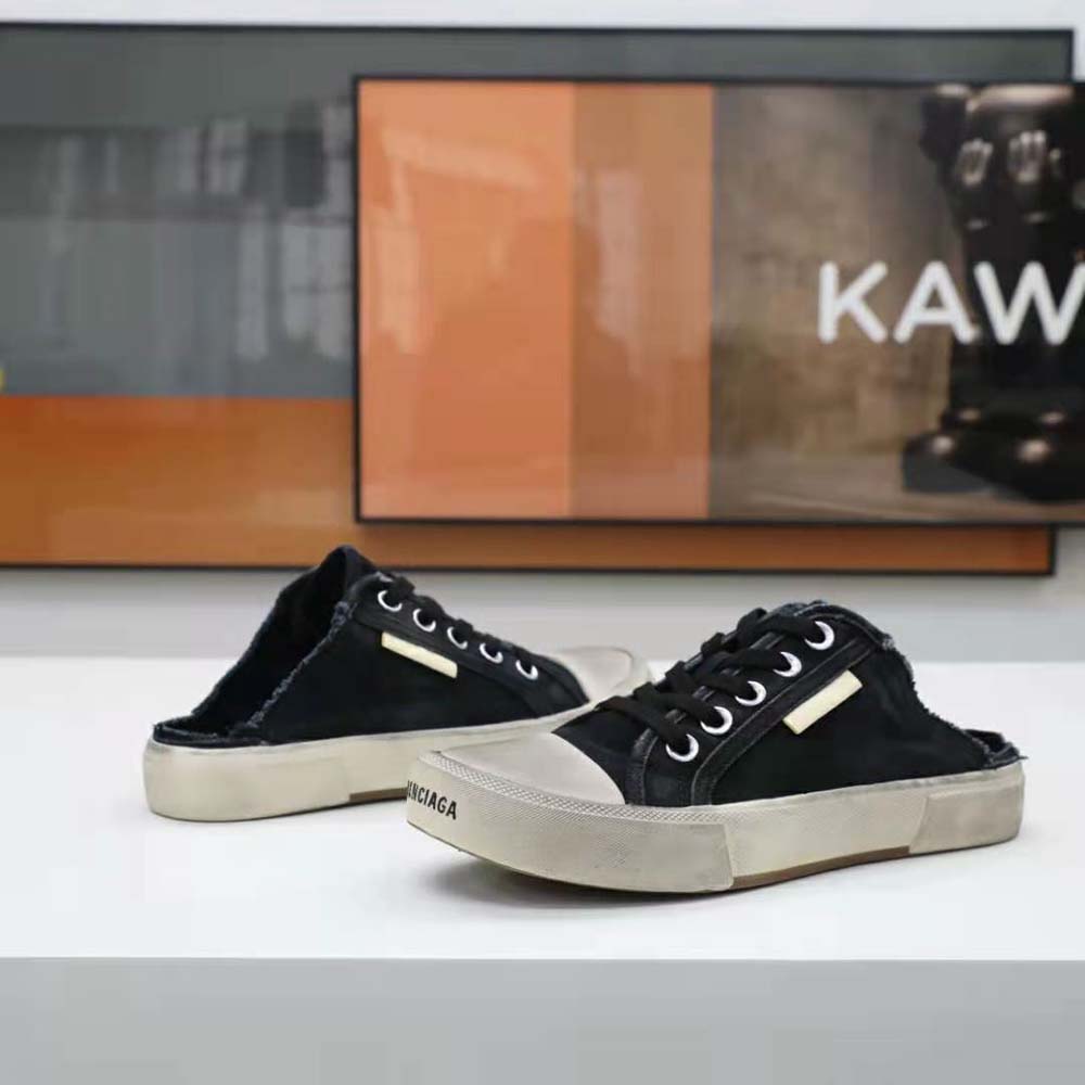 Balenciaga Unisex Paris Sneaker Mule in Black Destroyed Cotton and White Rubber - image 7
