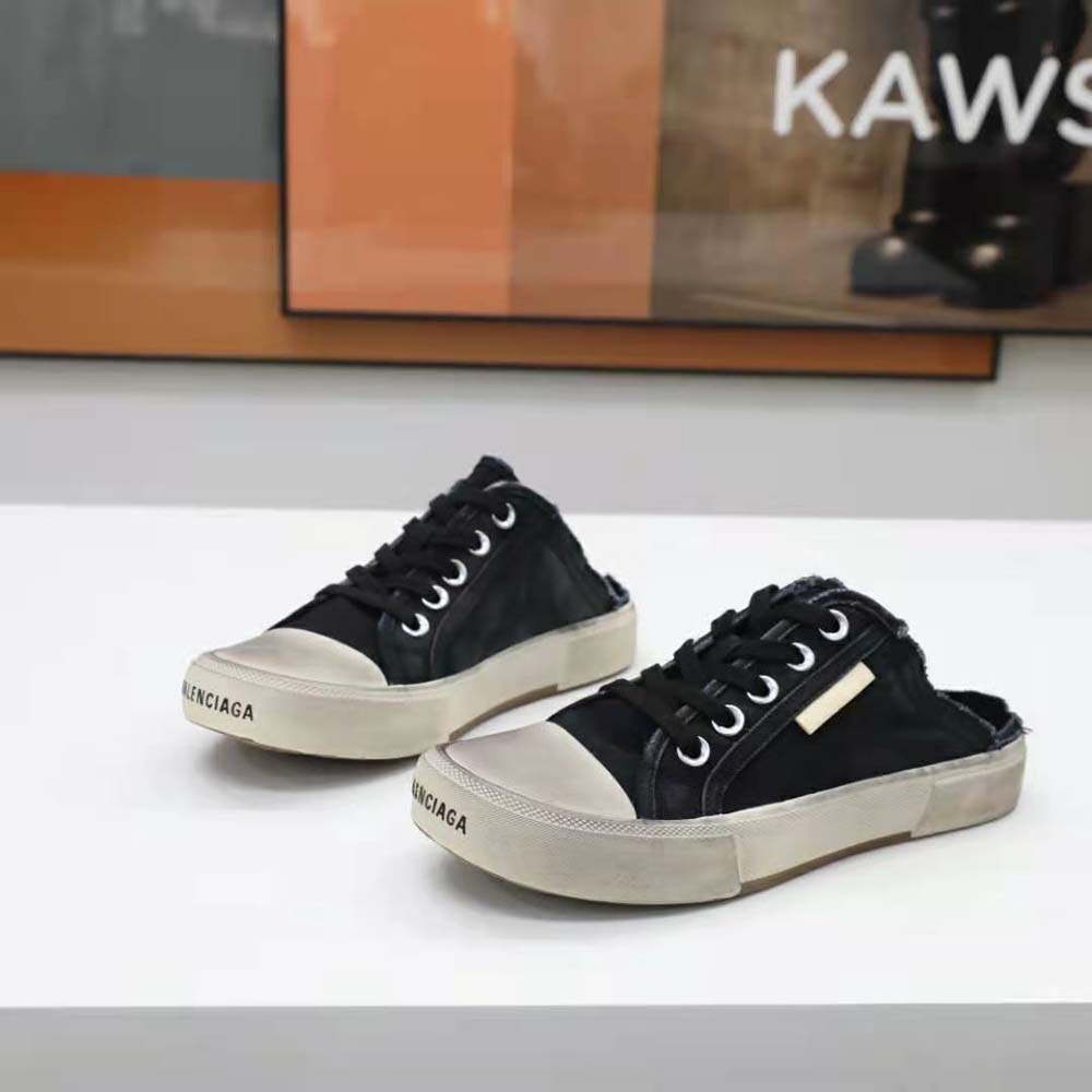Balenciaga Unisex Paris Sneaker Mule in Black Destroyed Cotton and White Rubber - image 6