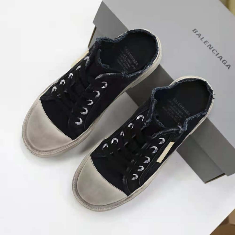 Balenciaga Unisex Paris Sneaker Mule in Black Destroyed Cotton and White Rubber - image 8