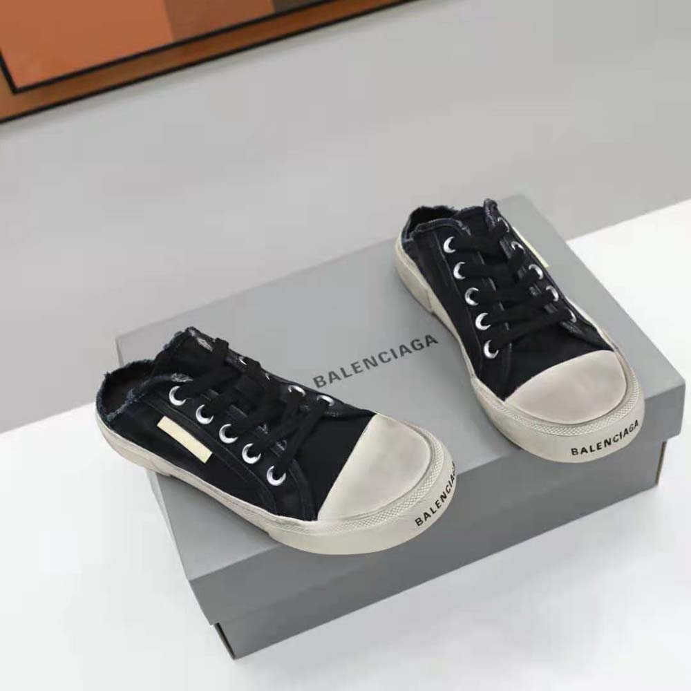Balenciaga Unisex Paris Sneaker Mule in Black Destroyed Cotton and White Rubber - image 4