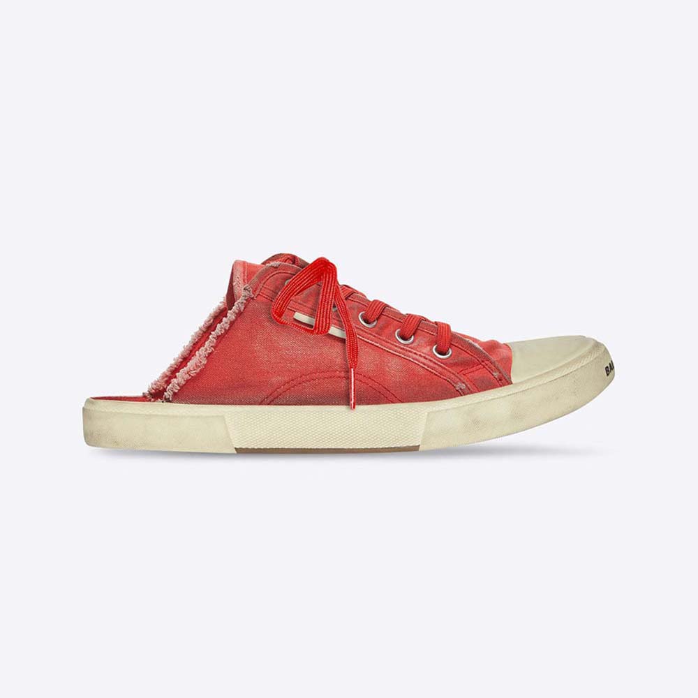 Side profile of Balenciaga Unisex Paris Sneaker Mule in red cotton