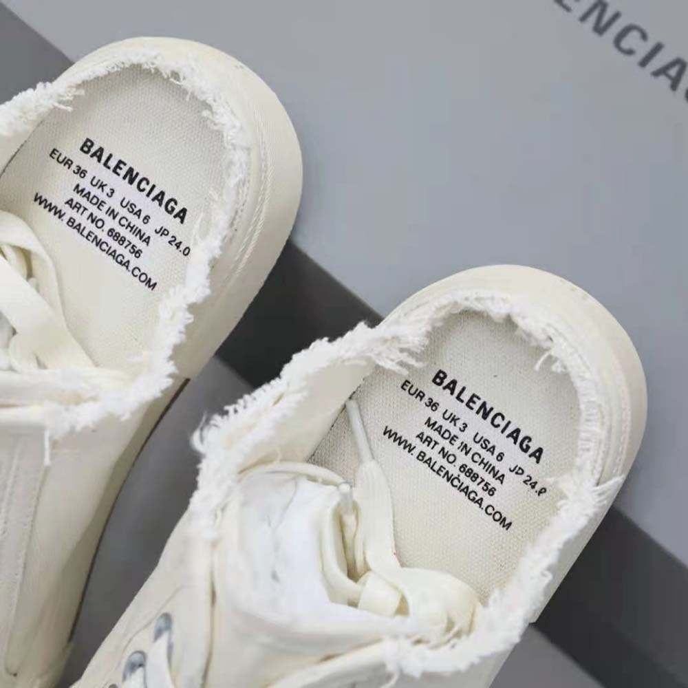 Balenciaga Unisex Paris Sneaker Mule in White Destroyed Cotton and White Rubber - image 5