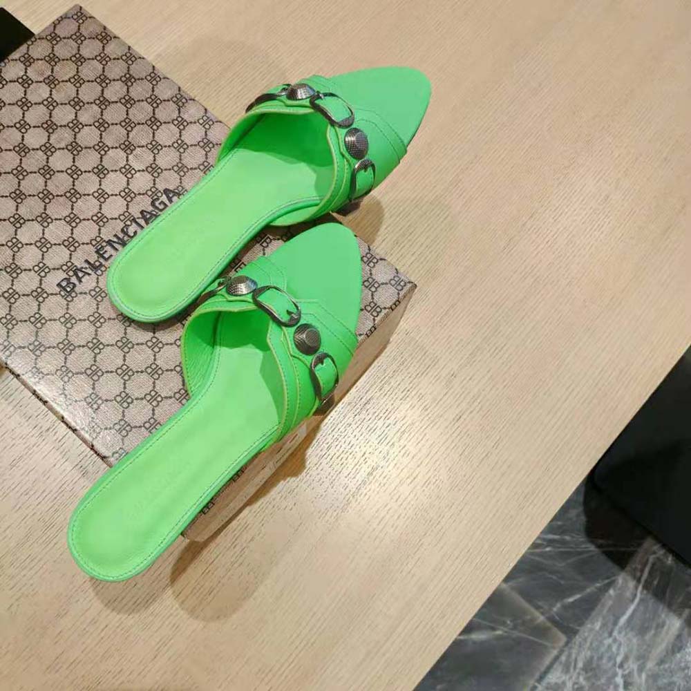Balenciaga Women Cagole Sandal in Bright Green Arena Lambskin - image 8