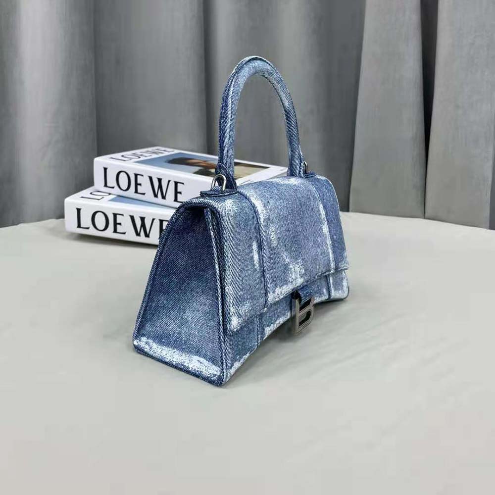 Balenciaga Women Hourglass Small Handbag Denim Printed in Indigo-Blue - image 4
