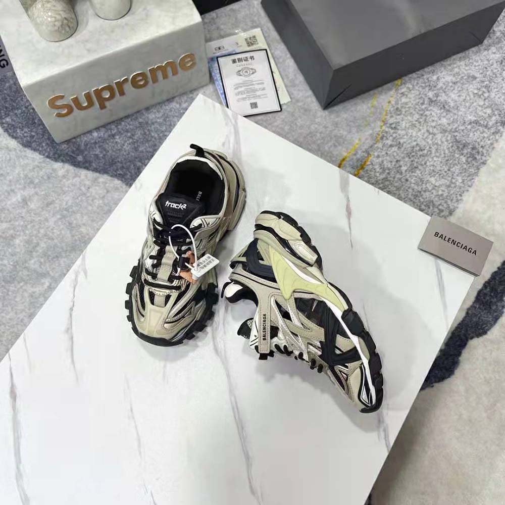 Balenciaga Men Track.2 Sneaker in Beige and Black Mesh and Nylon - image 4