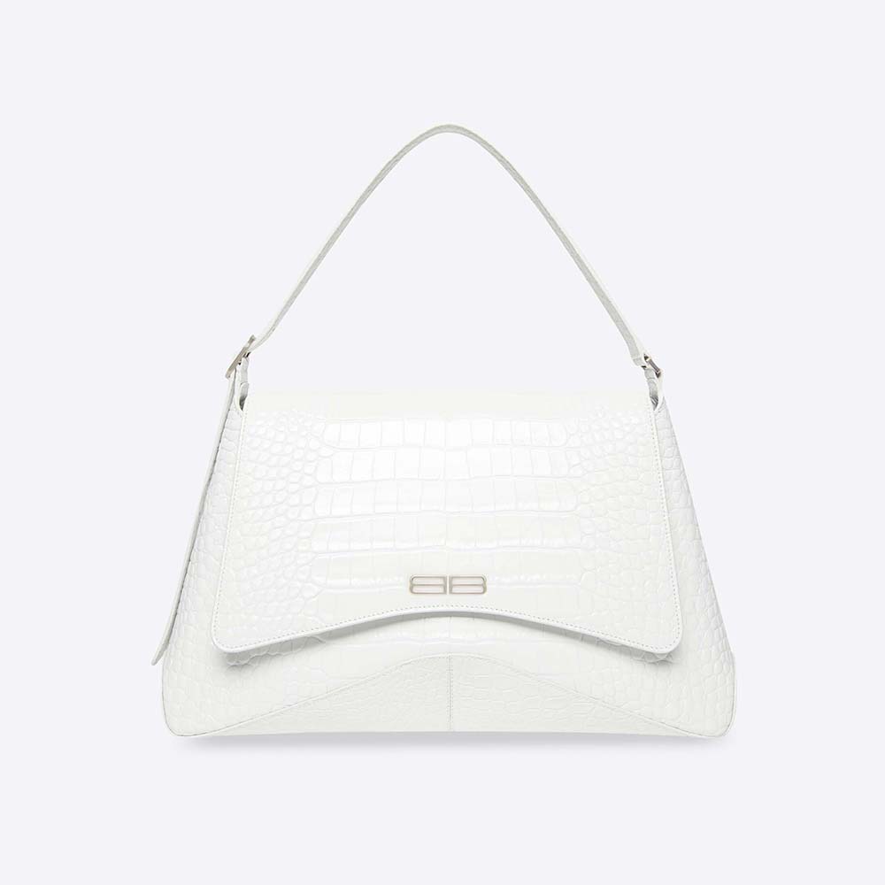 Front view of Balenciaga Women XX XL Flap Bag Crocodile Embossed in White