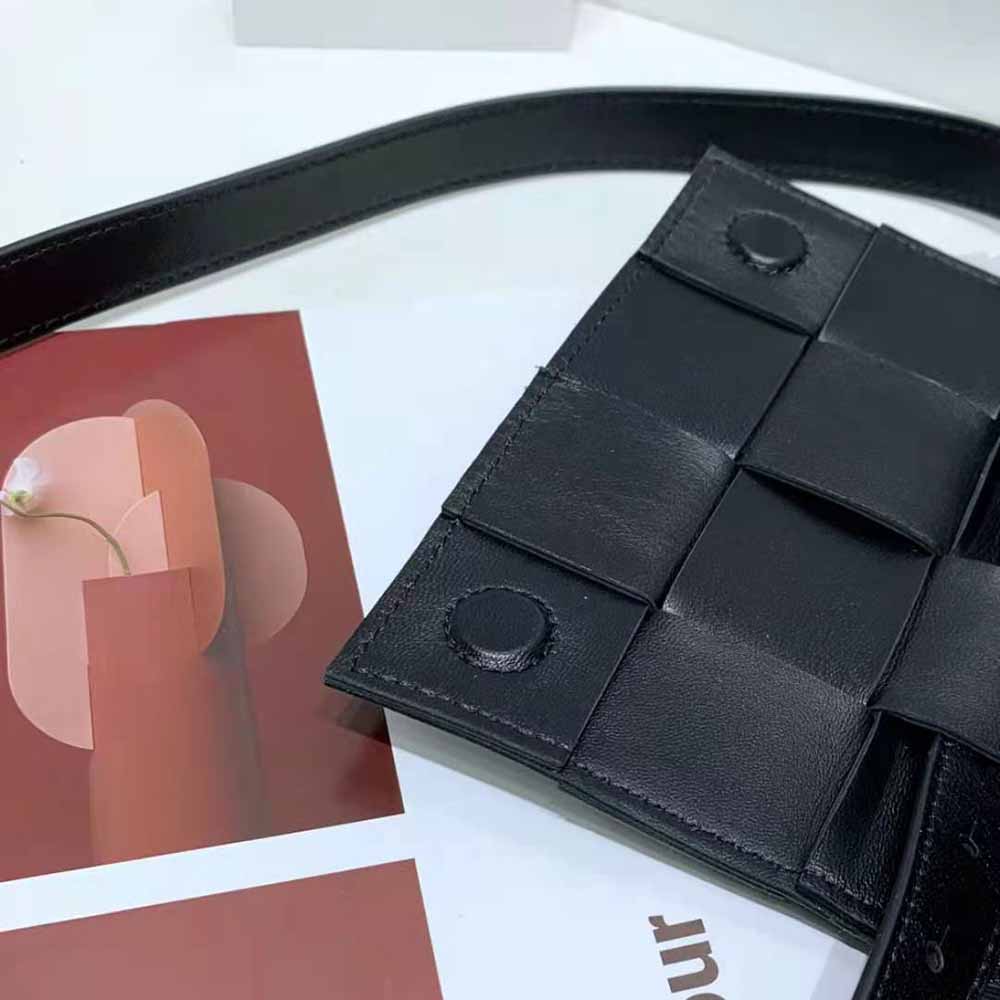 Bottega Veneta Women Belt Cassette Mini Intreccio Leather Belt Bag-Black - image 7