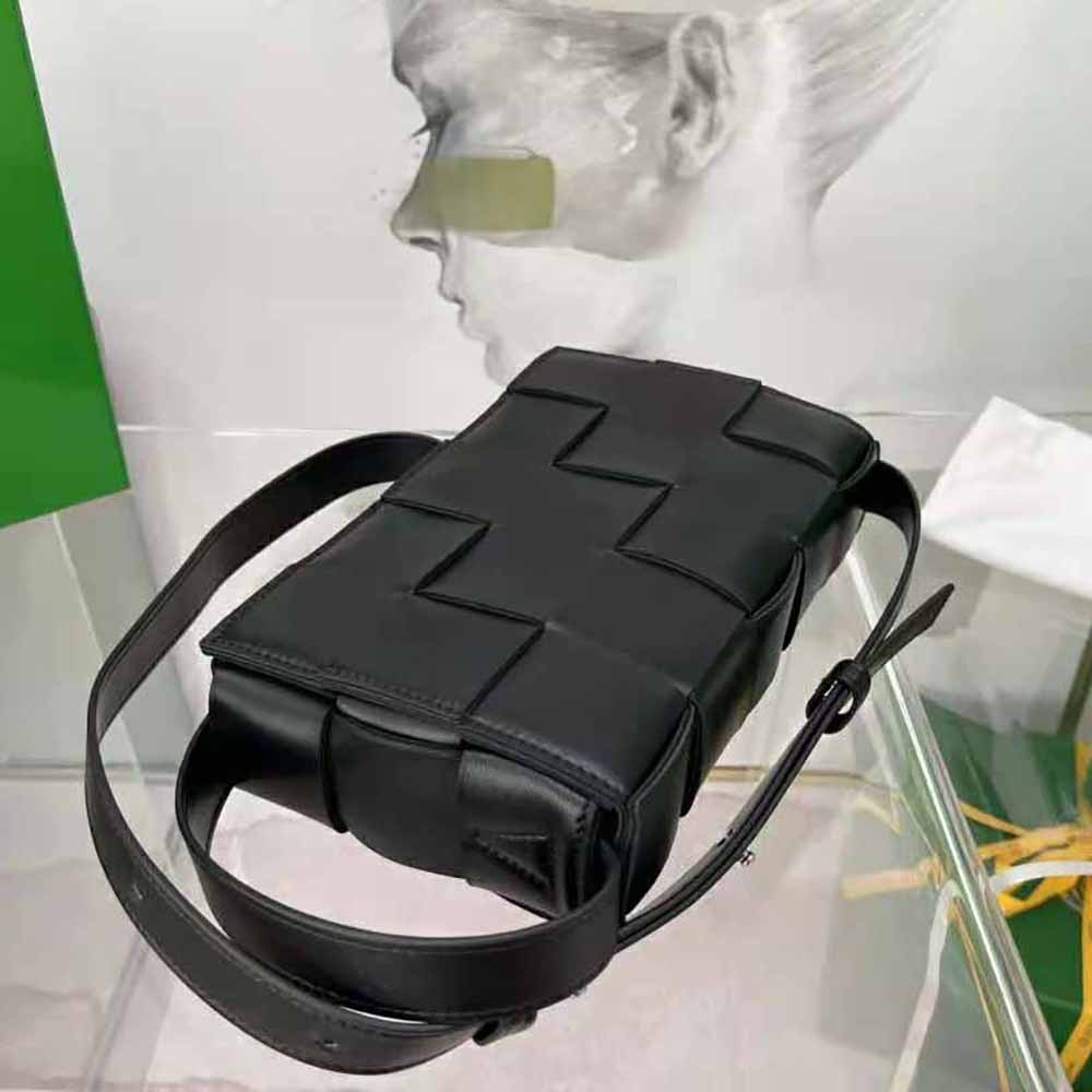 Bottega Veneta Women Cassette Intreccio Leather Cross-Body Bag-Black - image 4