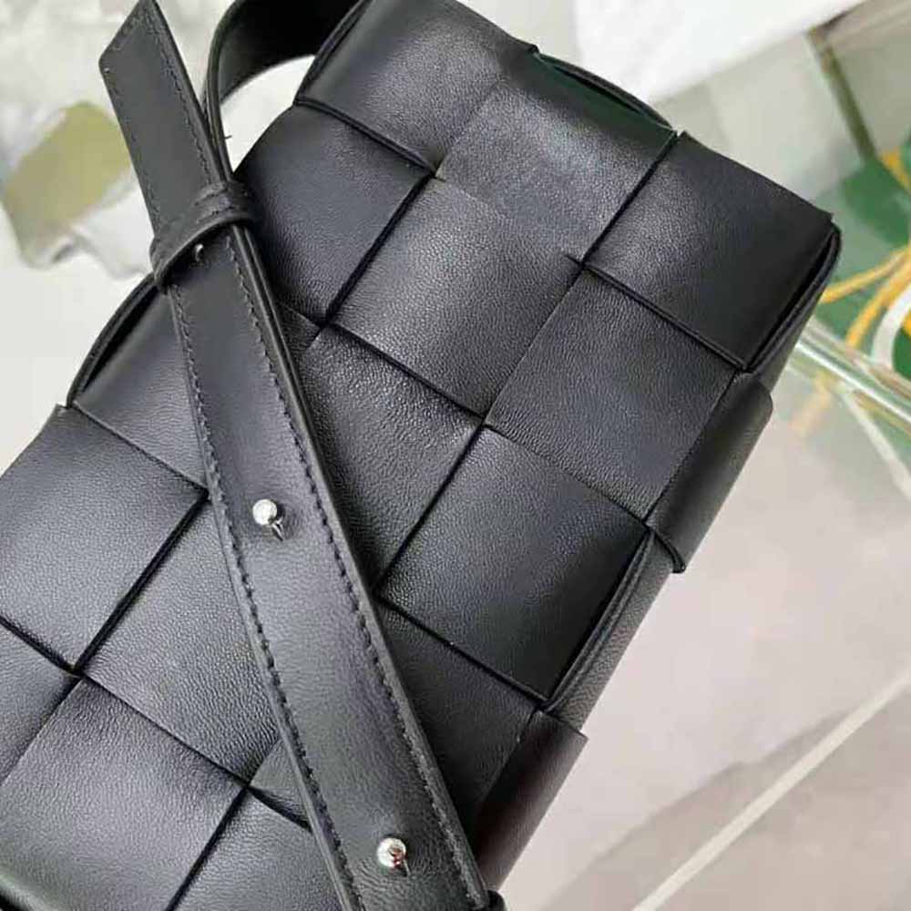 Bottega Veneta Women Cassette Intreccio Leather Cross-Body Bag-Black - image 9