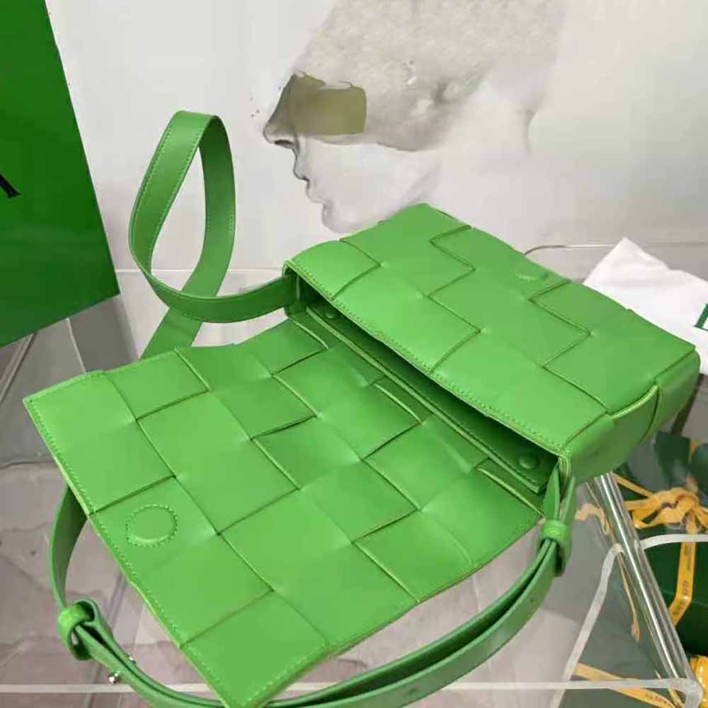 Bottega Veneta Women Cassette Intreccio Leather Cross-Body Bag-Green - image 4