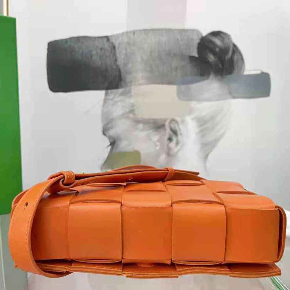 Bottega Veneta Women Cassette Intreccio Leather Cross-Body Bag-Orange - image 4