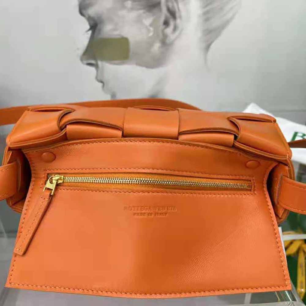 Bottega Veneta Women Cassette Intreccio Leather Cross-Body Bag-Orange - image 8