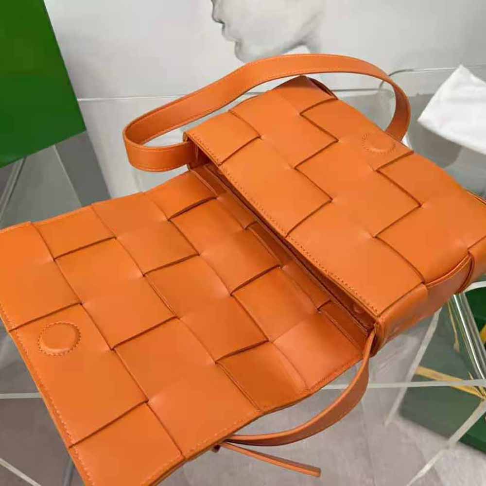 Bottega Veneta Women Cassette Intreccio Leather Cross-Body Bag-Orange - image 7
