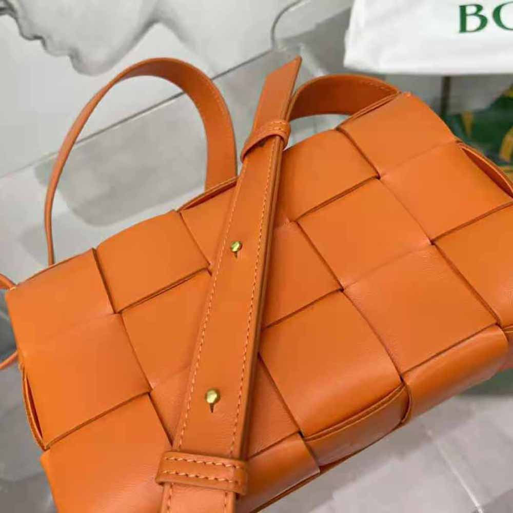 Bottega Veneta Women Cassette Intreccio Leather Cross-Body Bag-Orange - image 6