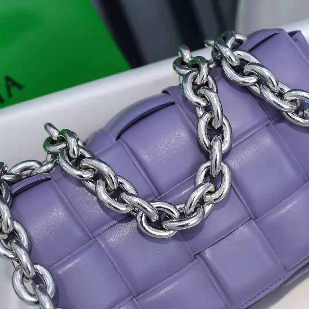 Bottega Veneta Women Chain Cassette Padded Intrecciato Leather Crossbody Bag-Purple - image 6