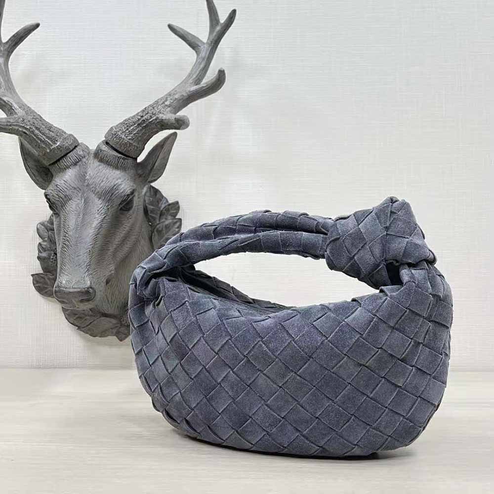 Bottega Veneta Women Mini Jodie Mini Intrecciato Suede Top Handle Bag-Gray - image 4