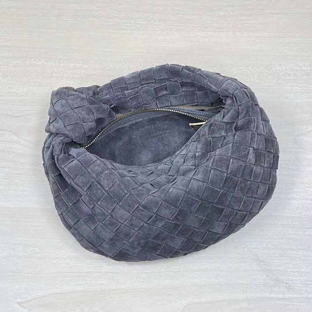Bottega Veneta Women Mini Jodie Mini Intrecciato Suede Top Handle Bag-Gray - image 6