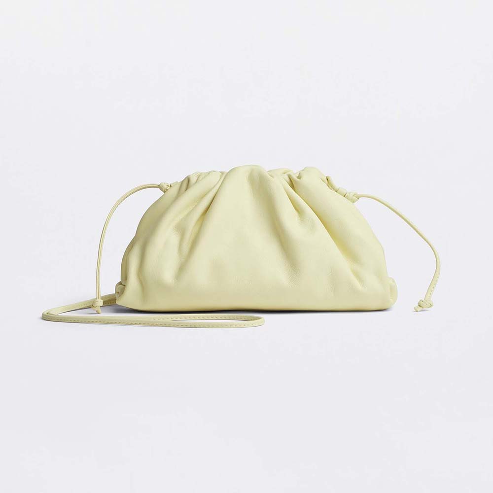 Front view of Bottega Veneta Women Mini Pouch Mini Leather Clutch with Strap in lime