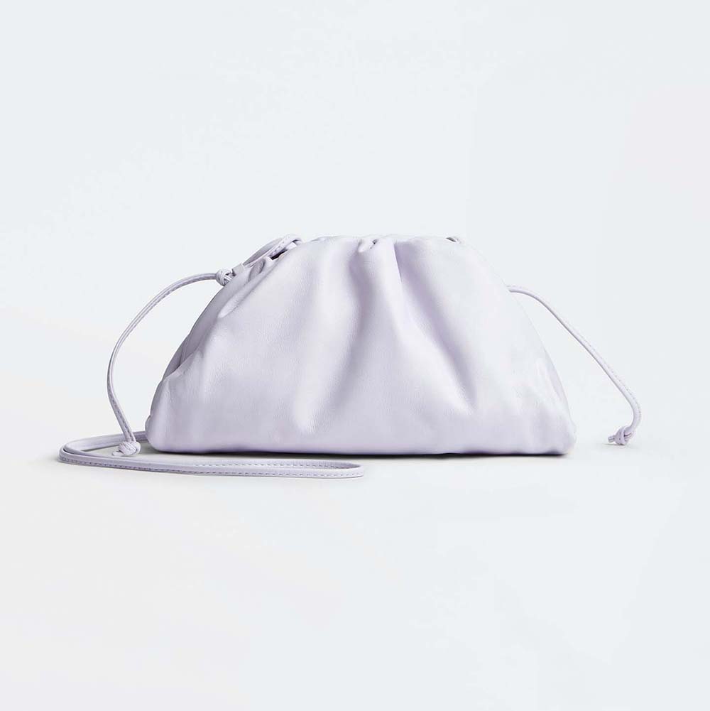Front view of Bottega Veneta Women Mini Pouch Mini Leather Clutch with Strap-Purple