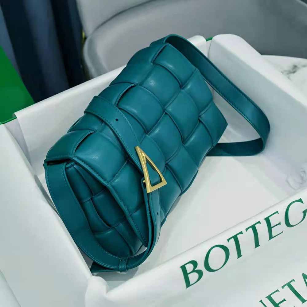 Bottega Veneta Women Padded Cassette Padded Intreccio Leather Cross-Body Bag-Blue - image 4