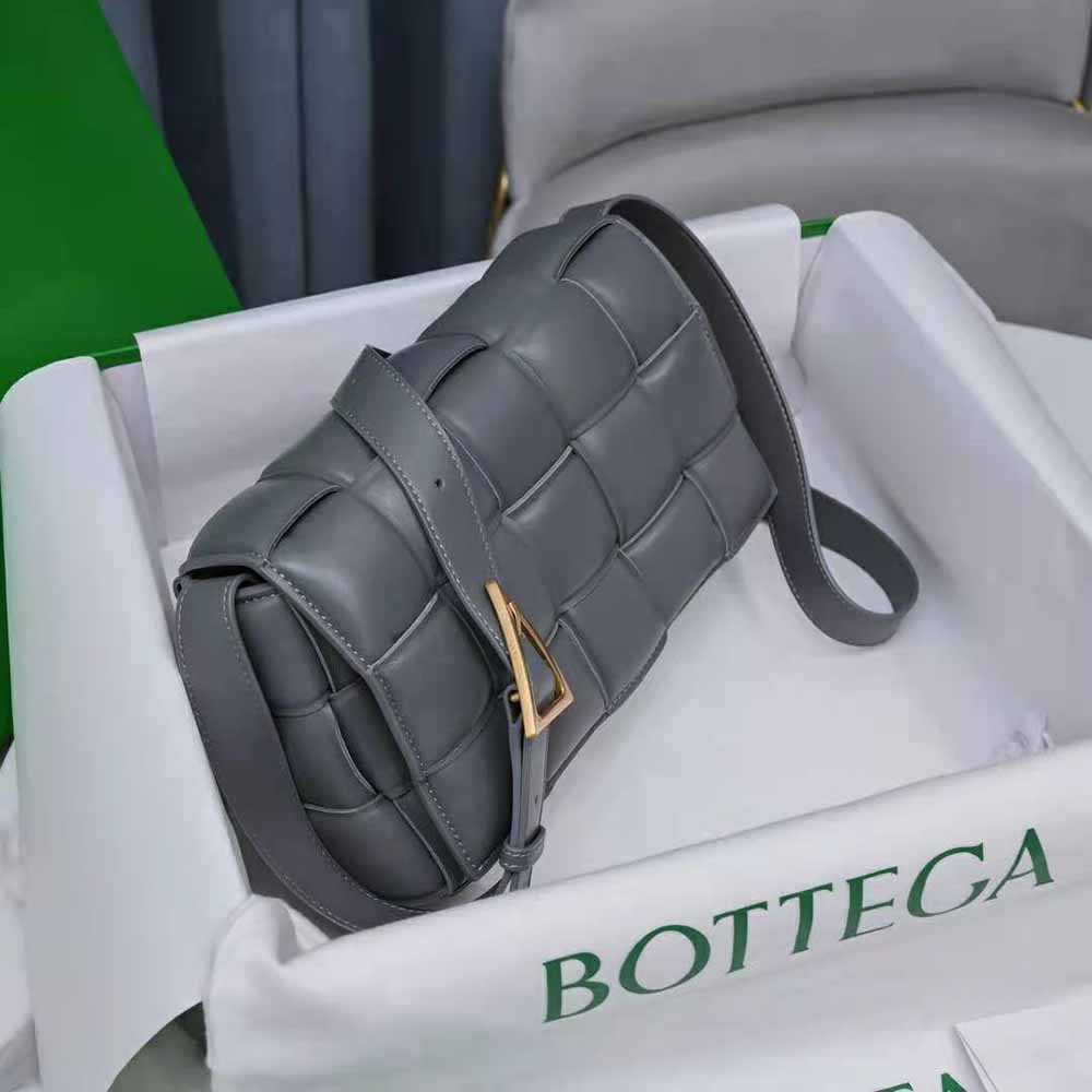 Bottega Veneta Women Padded Cassette Padded Intreccio Leather Cross-Body Bag-Gray - image 4