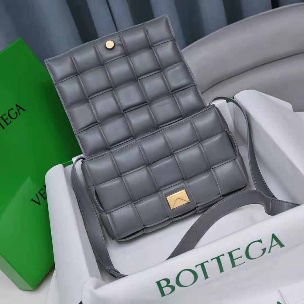 Bottega Veneta Women Padded Cassette Padded Intreccio Leather Cross-Body Bag-Gray - image 6