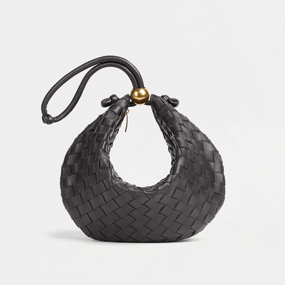 Front view of Bottega Veneta Women Turn Medium Intrecciato Leather Pouch Black
