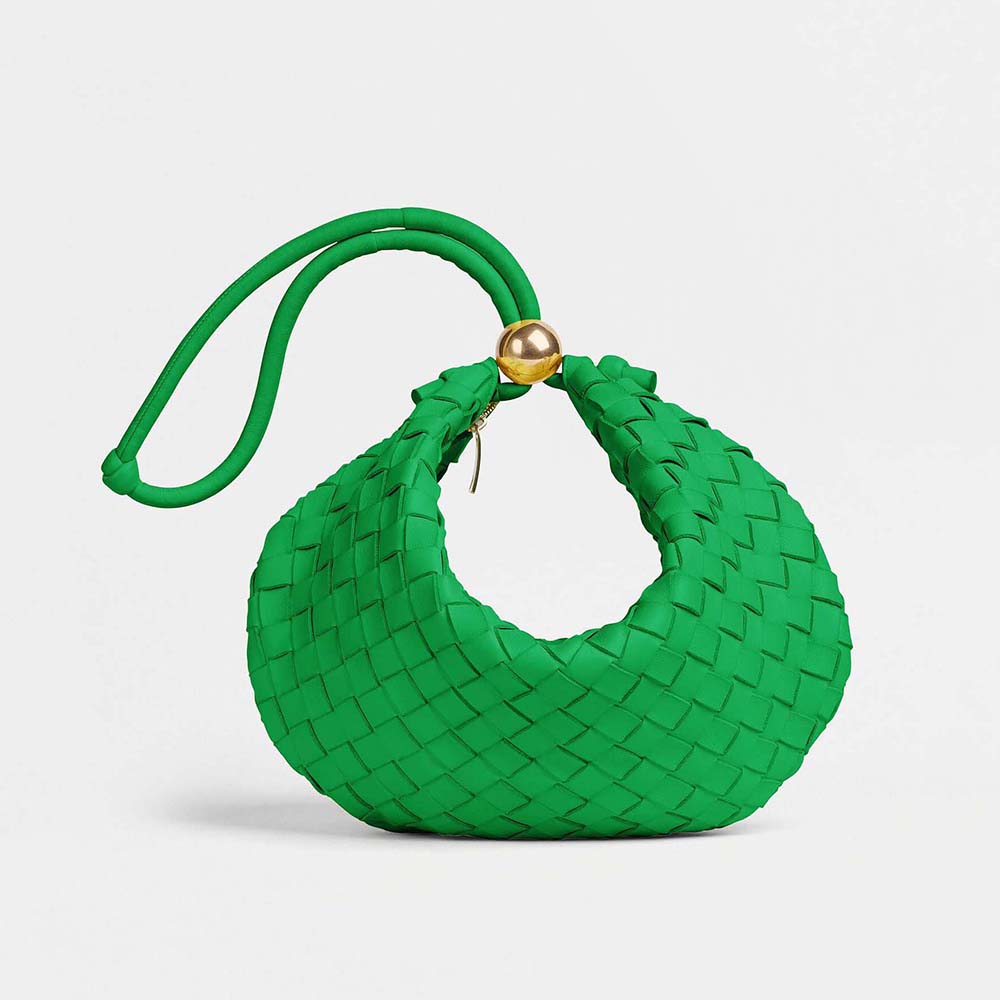Front view of Bottega Veneta Women Turn Medium Intrecciato Leather Pouch Green