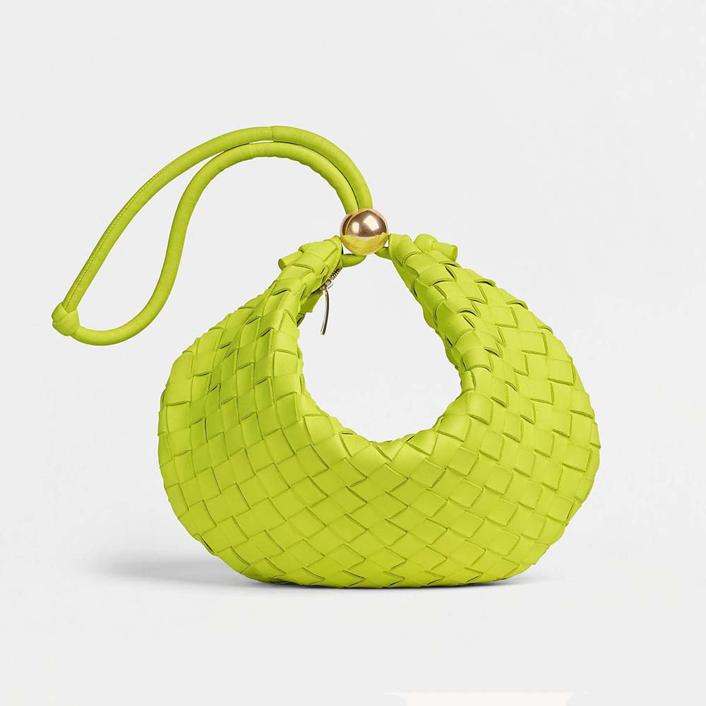 Front view of Bottega Veneta Women Turn Medium Intrecciato Leather Pouch Lime