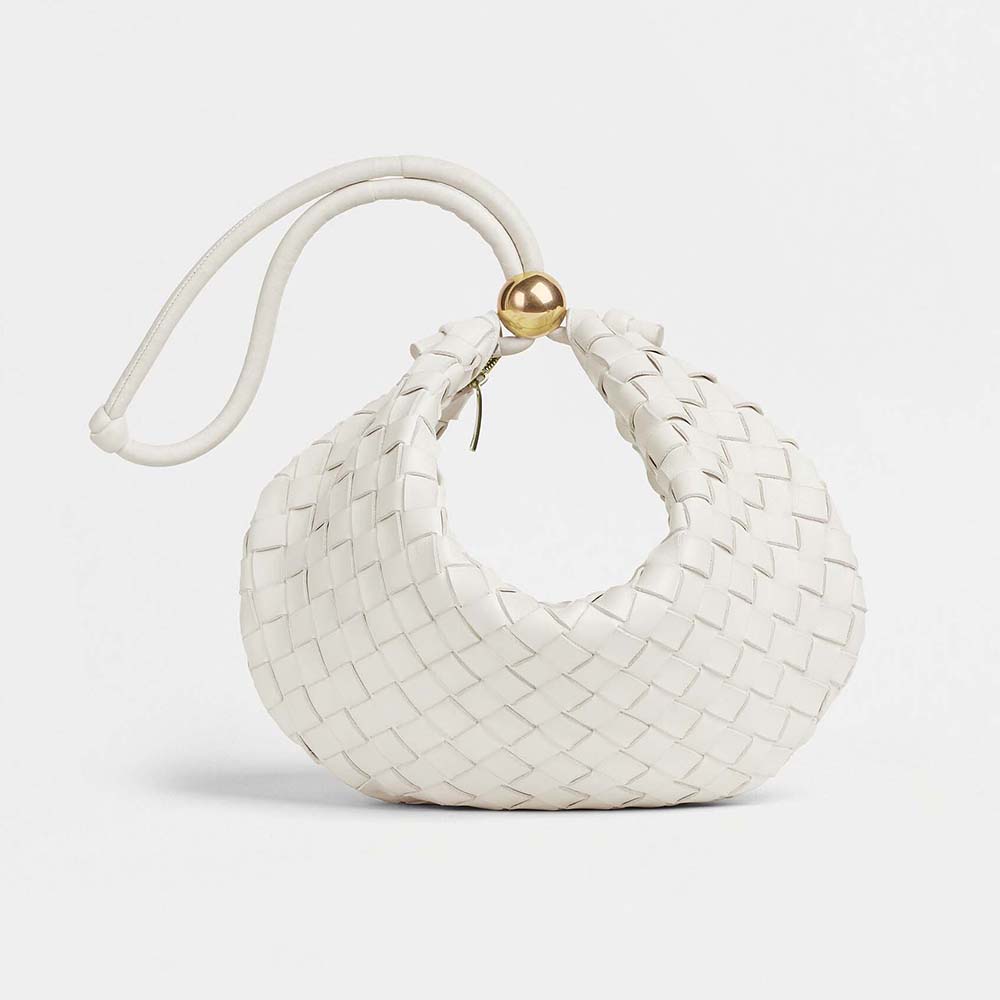 Front view of Bottega Veneta Women Turn Medium Intrecciato Leather Pouch White