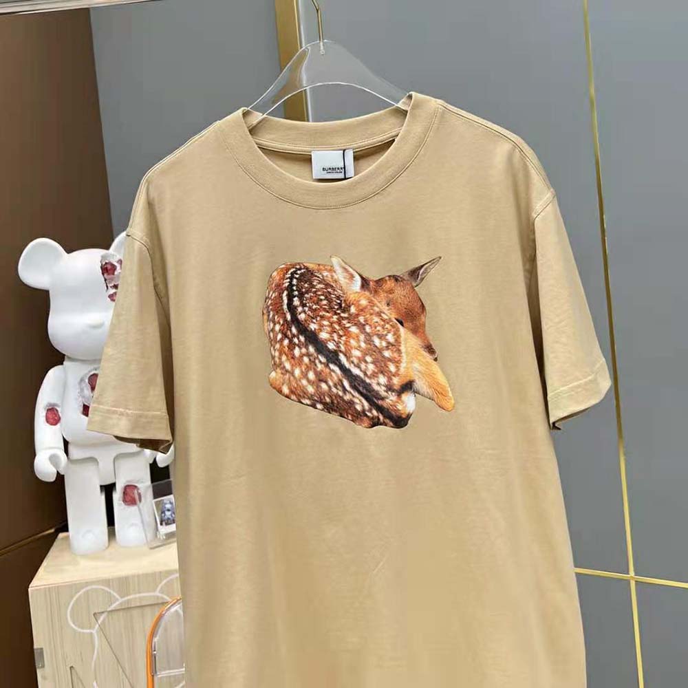 Burberry Women Deer Print Cotton Oversized T-shirt-Brown - image 4