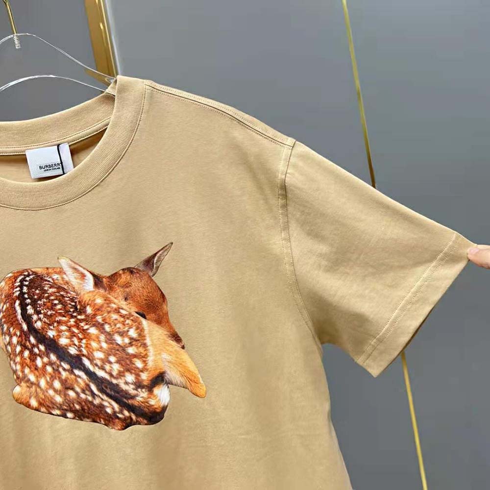 Burberry Women Deer Print Cotton Oversized T-shirt-Brown - image 9