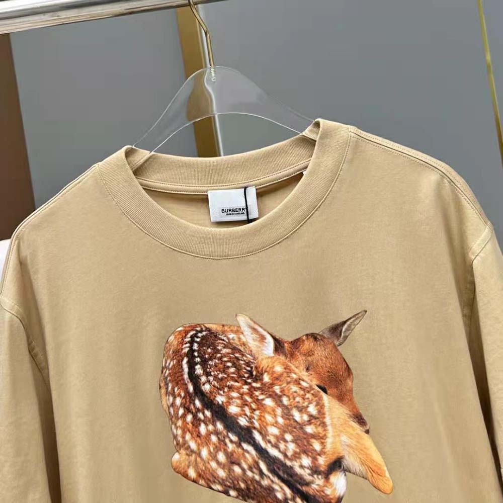 Burberry Women Deer Print Cotton Oversized T-shirt-Brown - image 7
