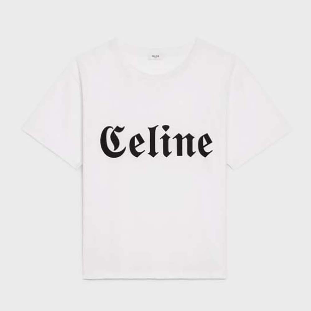 Front view of Celine Women Gothic T-shirt in Cotton Jersey-White