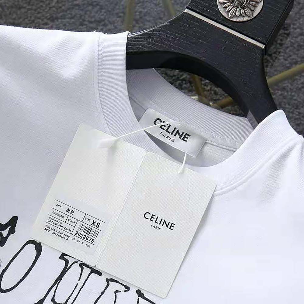 Celine Women T-shirt in Cotton Jersey with Artist Print-White - image 7