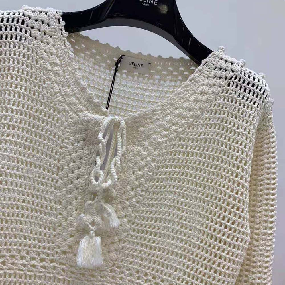 Celine Women Baja in Crocheted Cotton-Beige - image 4