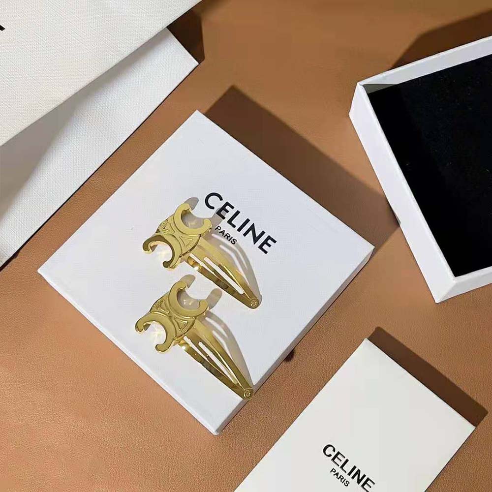 Side view showing clasp detail on Celine Women Hair Accessories Set of 2 Triomphe Snap Hair Clips