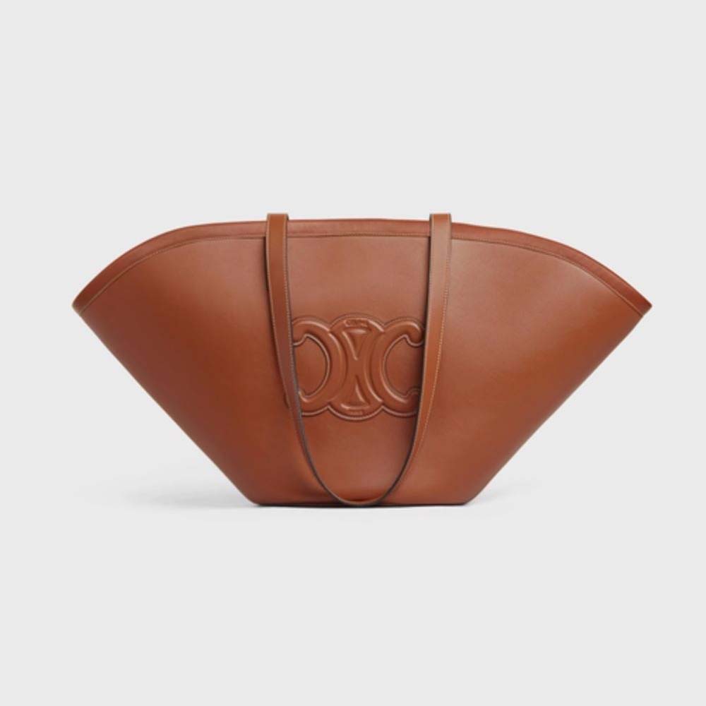 Front view of Celine Women Medium Couffin Cuir Triomphe in Smooth Calfskin-Brown