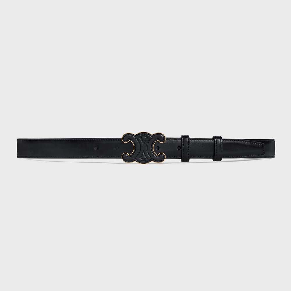 Front view of Celine Women Medium Cuir Triomphe Belt in Natural Calfskin-Black