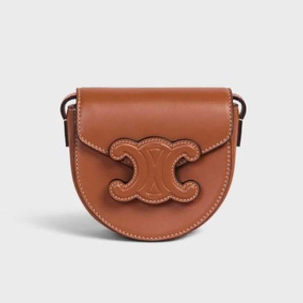 Front view of Celine Women Mini Besace Cuir Triomphe Brown