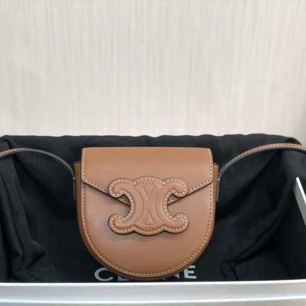 Side angle showing smooth calfskin texture on Celine Mini Besace bag