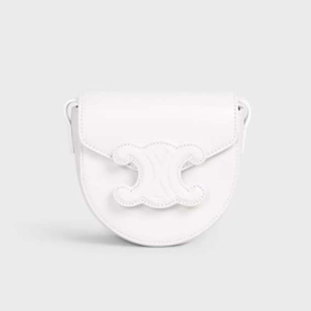 Front view of Celine Women Mini Besace Cuir Triomphe white leather bag