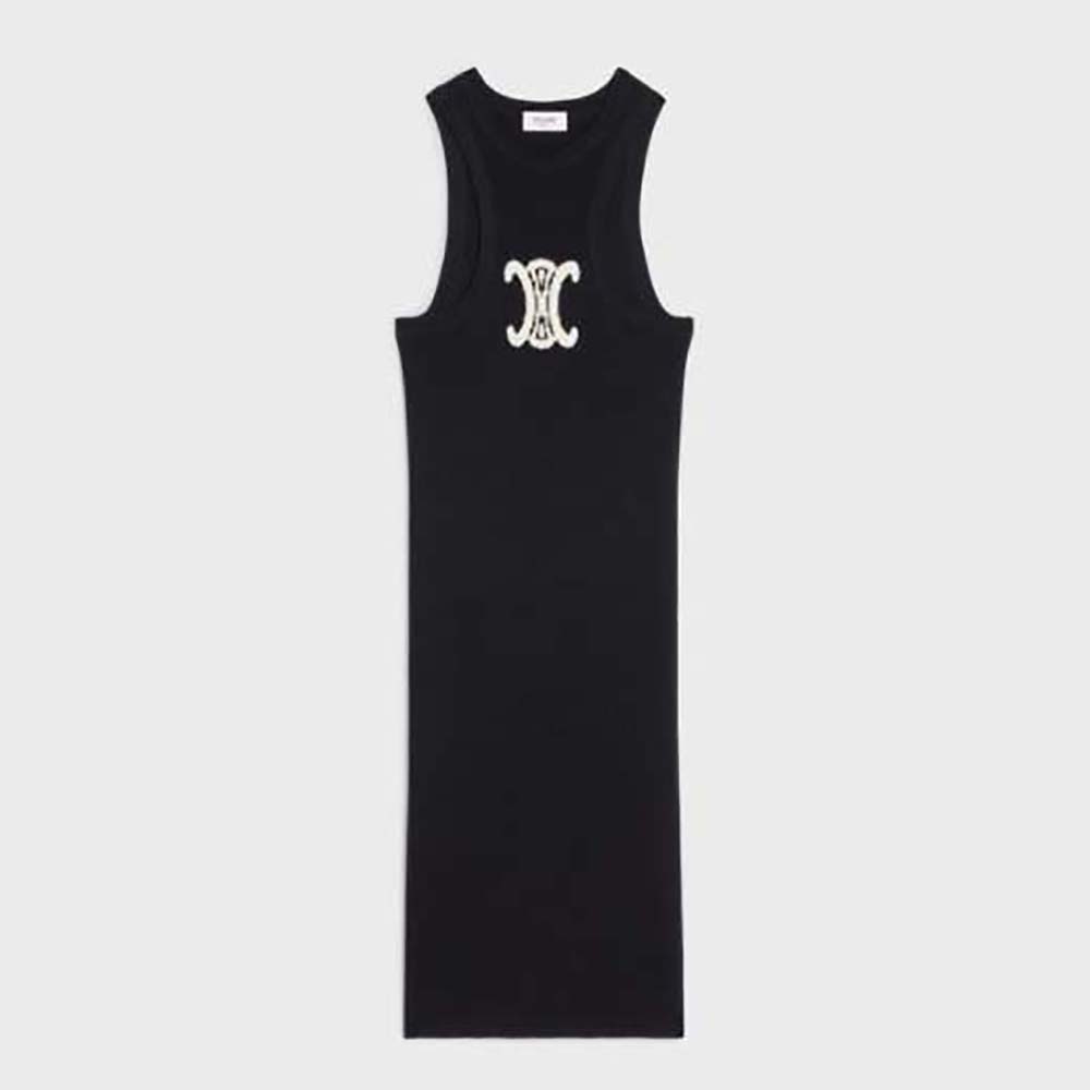 Front view of Celine Women Silk Athletic Dress with Underwire-Black